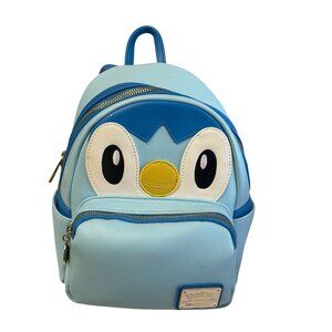 Pokemon Loungefly Piplup Mini Backpack Blue & White Faux Leather Read 4.5 x 9 x
